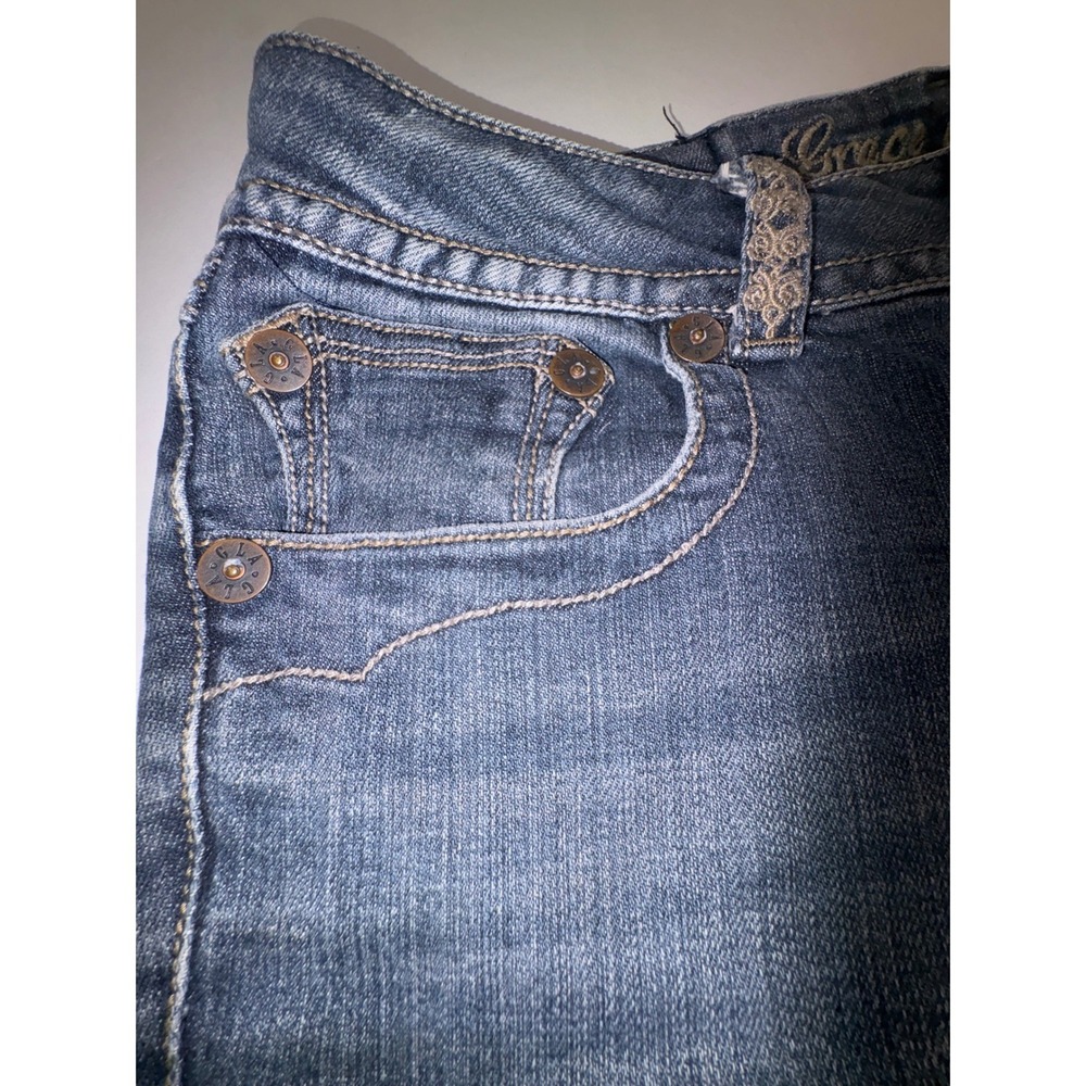 Grace in LA Womens Bootcut Jeans Blue Rhinestone Cross Distressed Size 11/29 - Picture 5 of 10